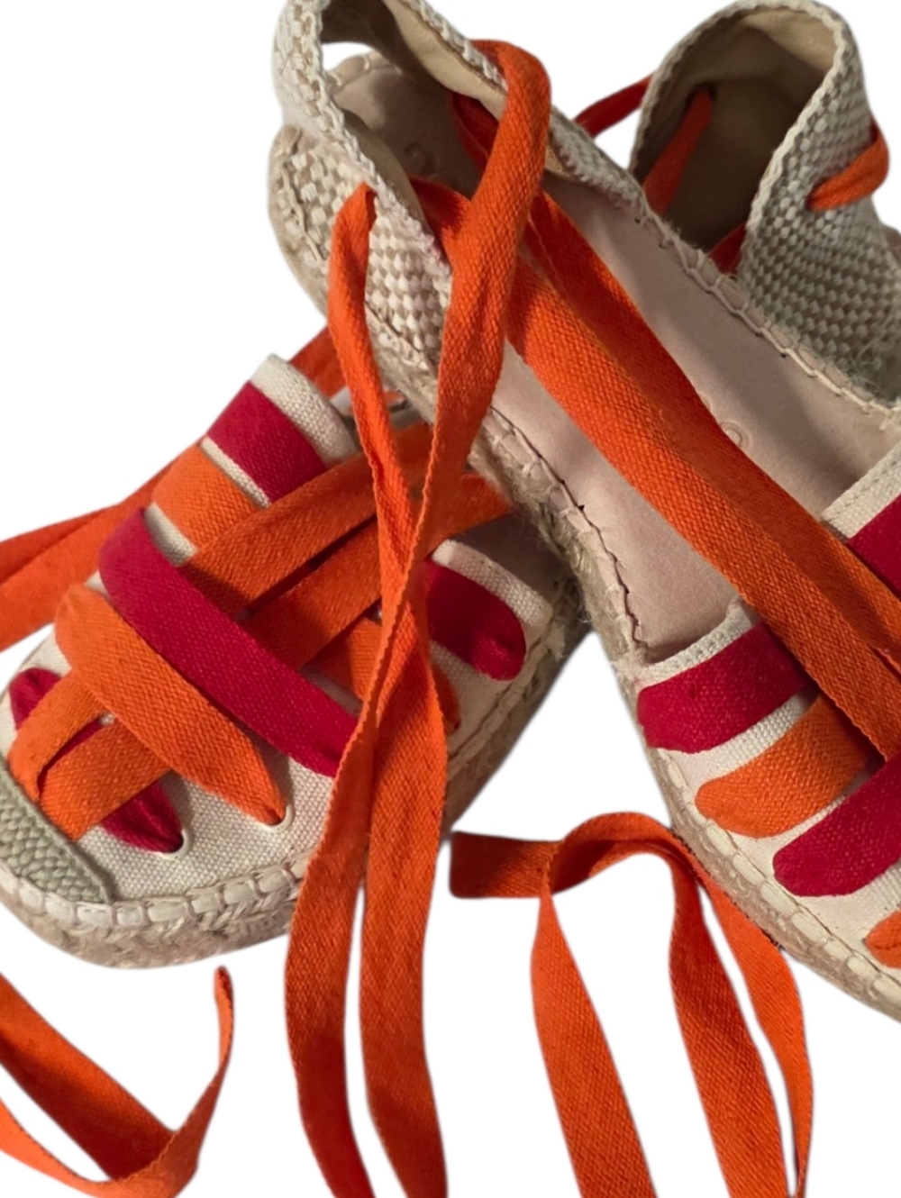 Macarena Spain Ribbon Lace Up Espadrilles Multi Red Orange Boho EU 39 US 8.5